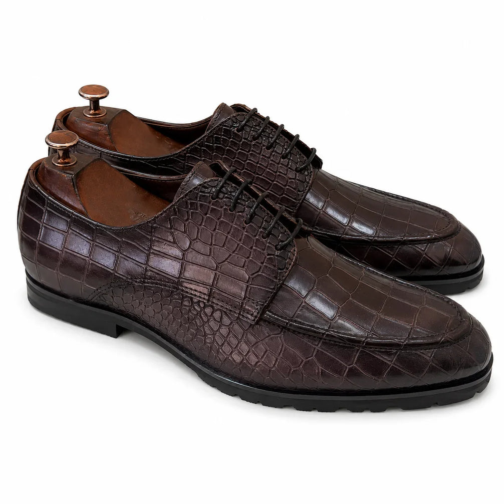 Moncrivello Croc Apron Lug-Sole Derby for Men - Chunky Croc-Embossed Derby Shoes