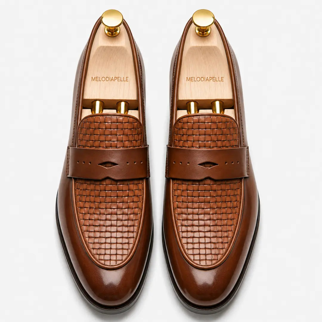 Maison Hand-Woven Two-Tone Penny Loafer for Men - Goodyear Welted Leather Shoes