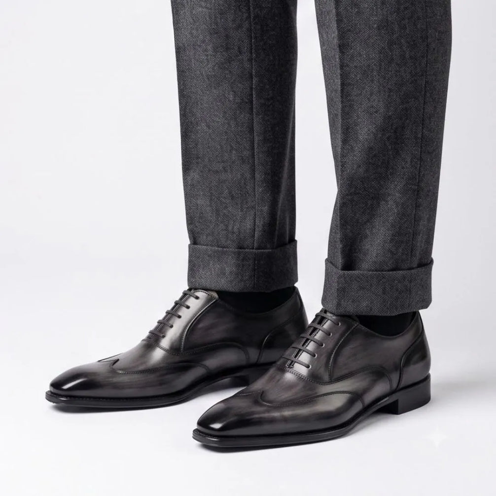 Morengo Smoked Wingtip Wingtip Oxford for Men - Burnished Wingtip Oxford Shoes