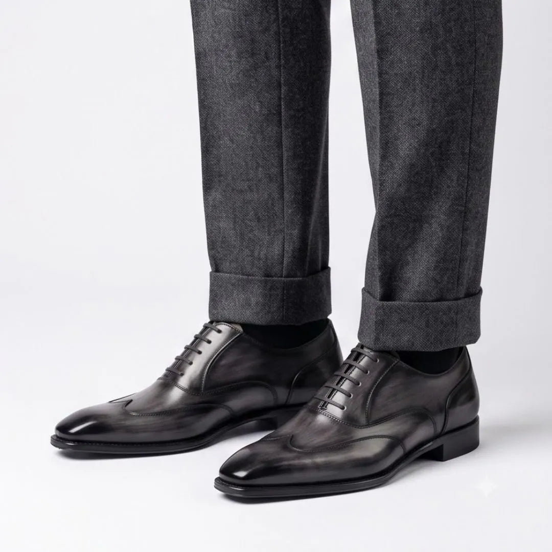Morengo Smoked Wingtip Wingtip Oxford for Men - Burnished Wingtip Oxford Shoes