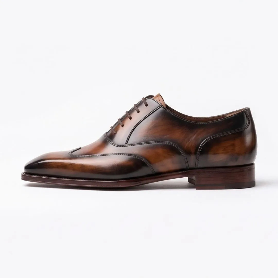 Mezzoldo Tortoise Patina Wingtip Wingtip Oxford for Men - Hand-Painted Wingtip Oxfords