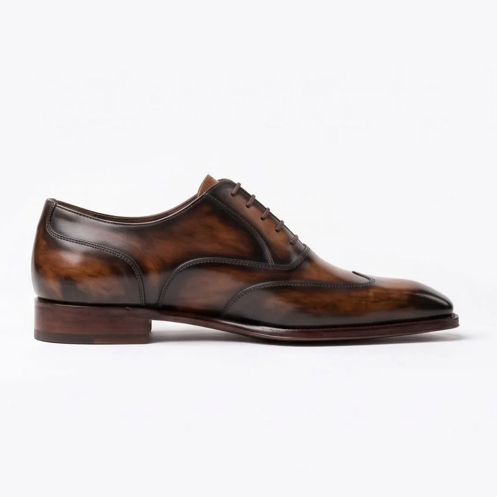 Mezzoldo Tortoise Patina Wingtip Wingtip Oxford for Men - Hand-Painted Wingtip Oxfords