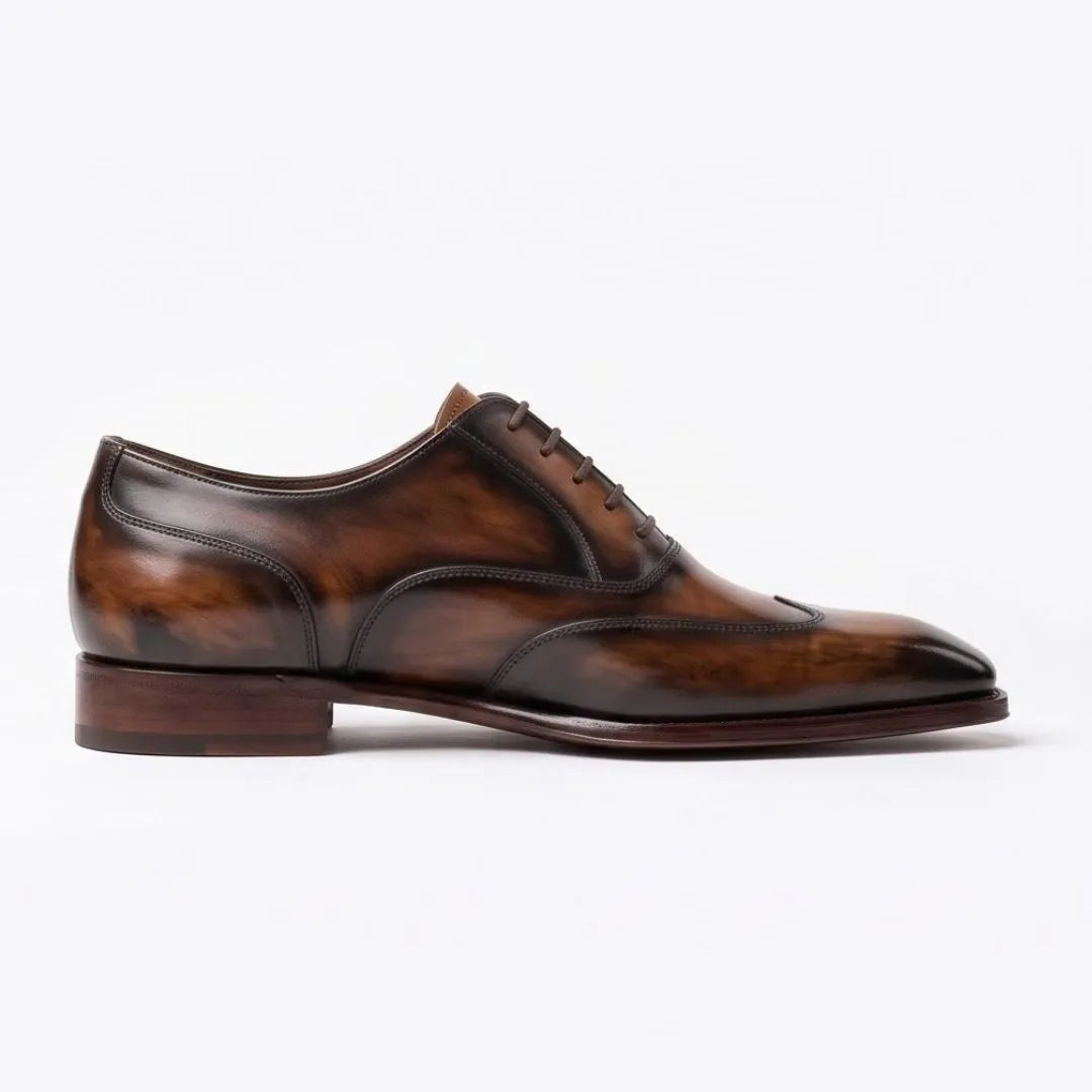 Mezzoldo Tortoise Patina Wingtip Wingtip Oxford for Men - Hand-Painted Wingtip Oxfords