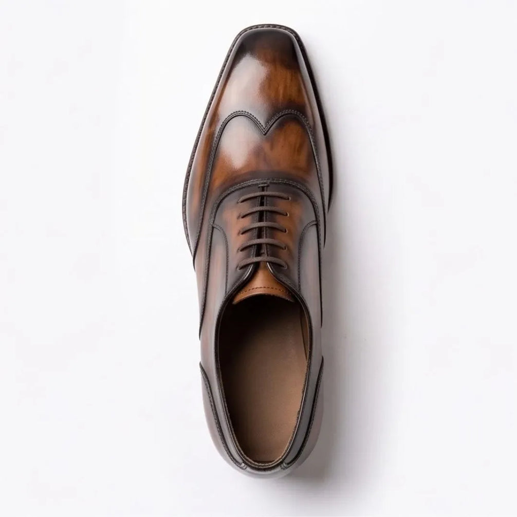 Mezzoldo Tortoise Patina Wingtip Wingtip Oxford for Men - Hand-Painted Wingtip Oxfords