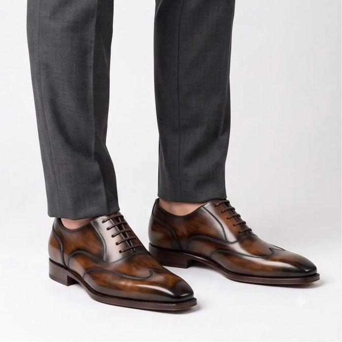 Mezzoldo Tortoise Patina Wingtip Wingtip Oxford for Men - Hand-Painted Wingtip Oxfords