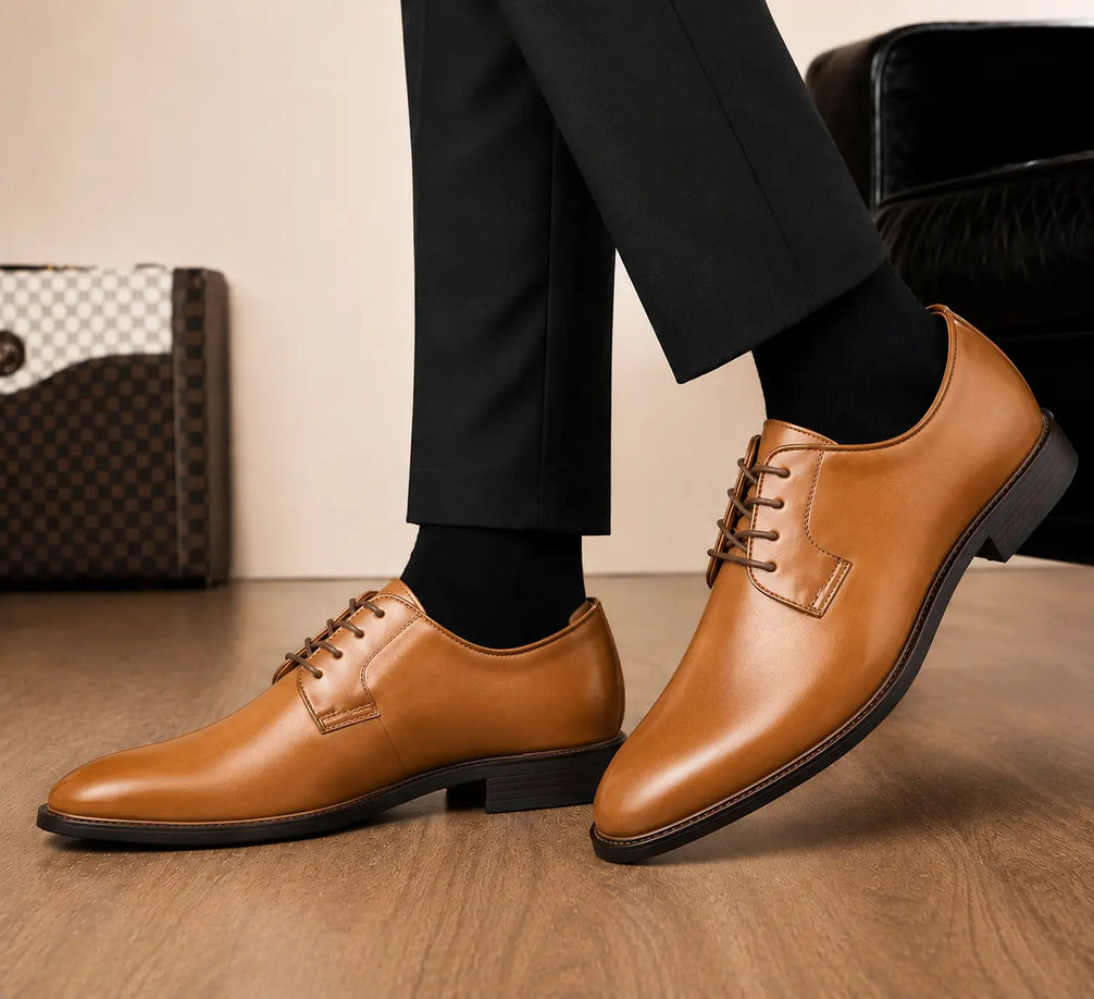 Matera Plain-Toe Derby for Men - Goodyear Welted Mirror-Polish Formal Shoes