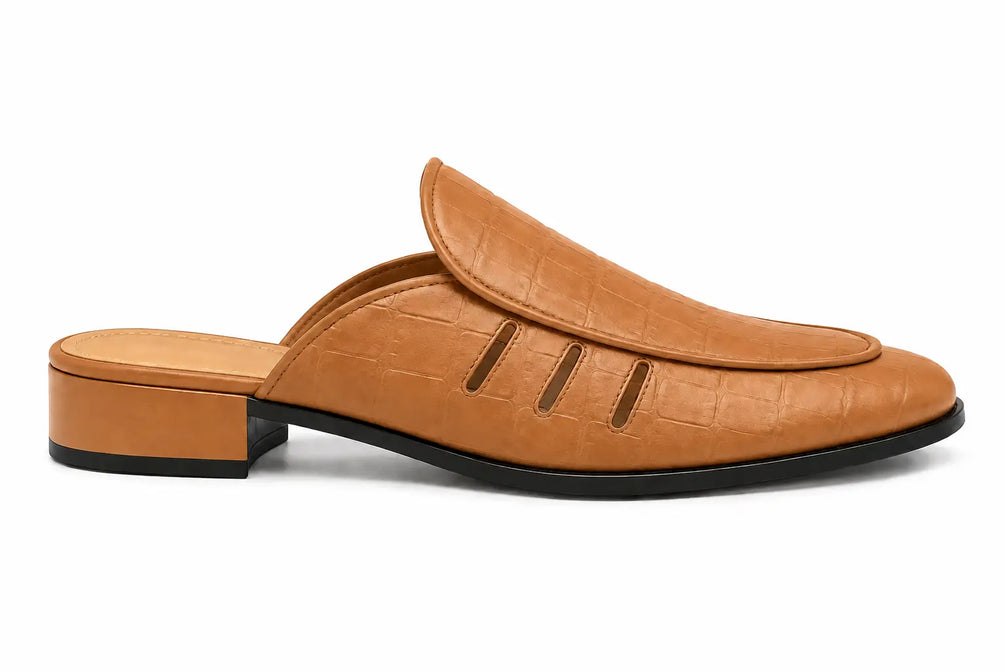 Molveno Croc-Embossed Slit Mule for Men - Backless Block-Heel Slip-On Shoes