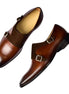 Moguer Suede-Panel Plain-Toe Double Monk Strap for Men - Two-Material Leather Dress Shoes