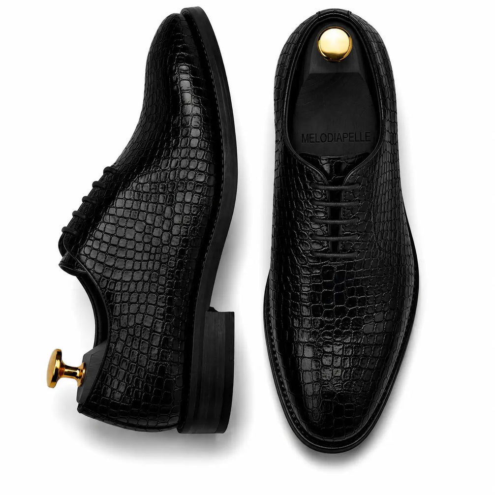 Meta Croc-Embossed Wholecut Oxford for Men - Goodyear Welted Leather Shoes