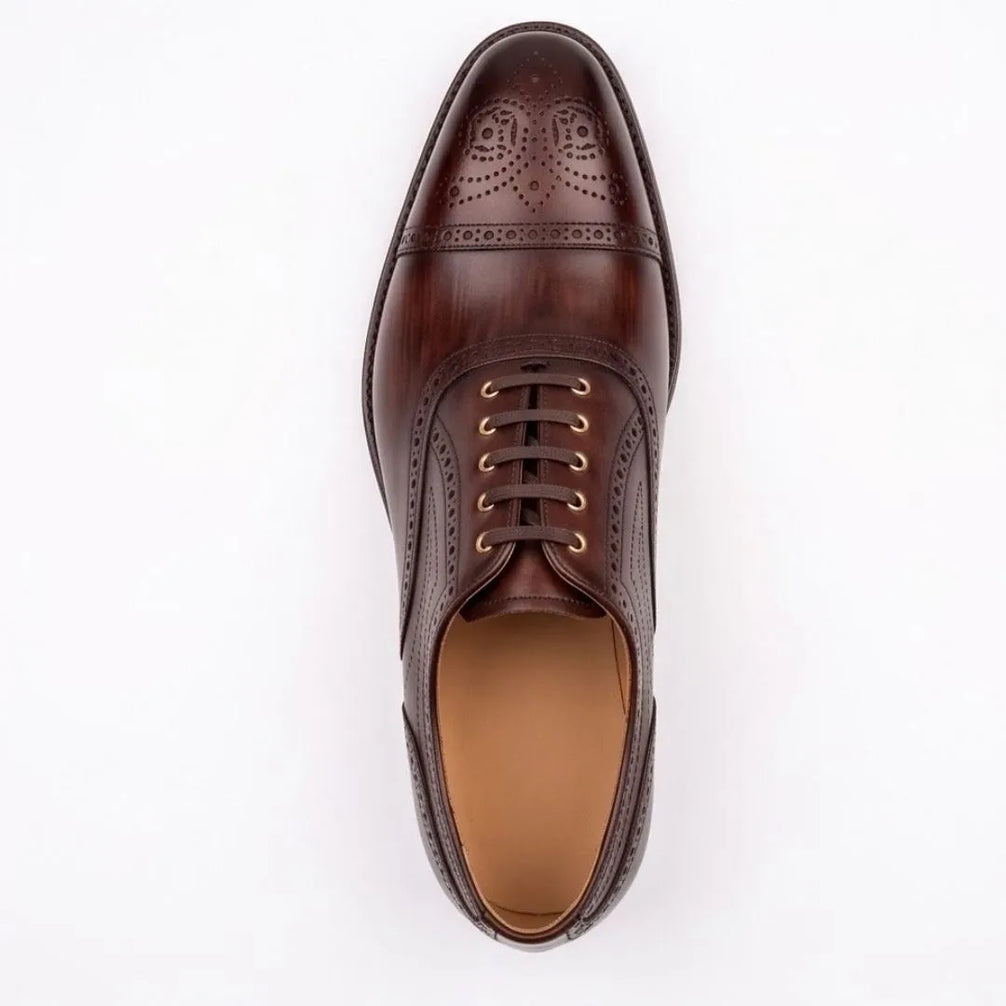 Moio Punched Cap-Toe Oxford for Men - Burnished Oxford Shoes