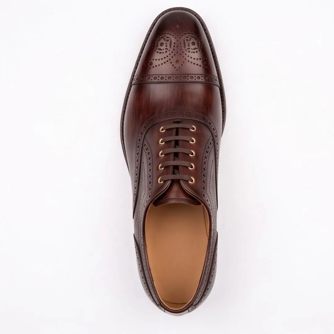 Moio Punched Cap-Toe Oxford for Men - Burnished Oxford Shoes
