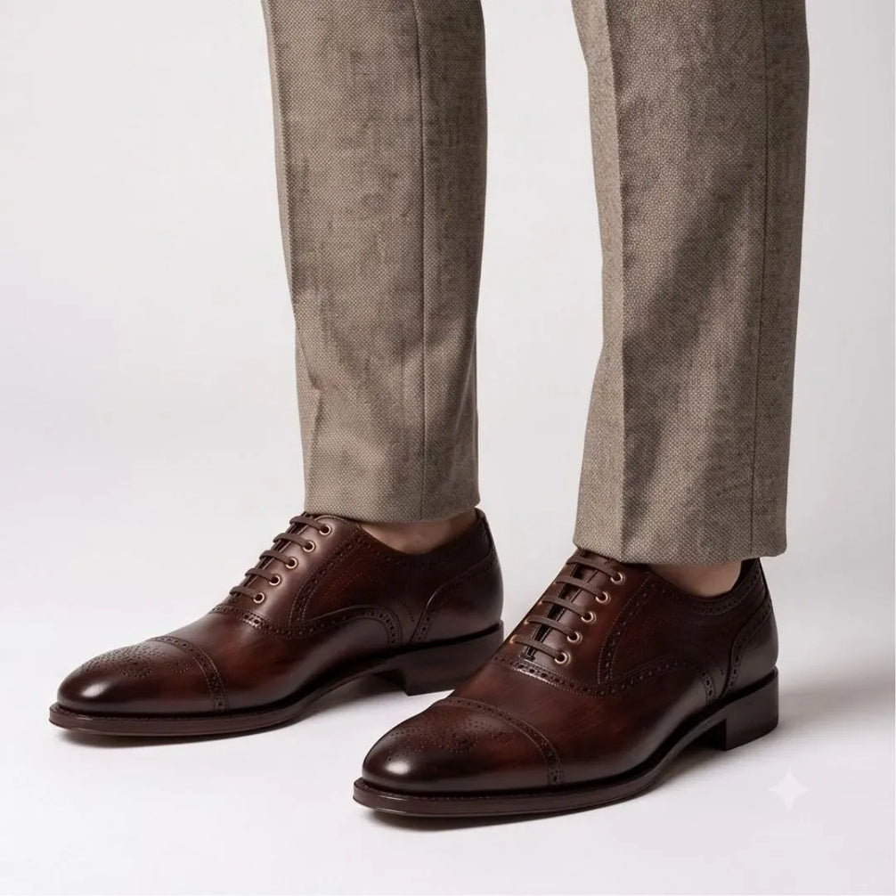 Moio Punched Cap-Toe Oxford for Men - Burnished Oxford Shoes
