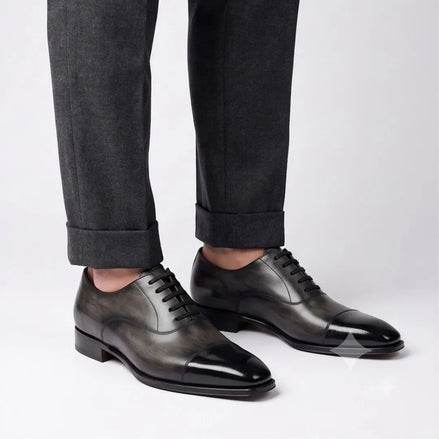 Mozzo Smoke Cap-Toe Oxford for Men - Burnished Oxford Shoes
