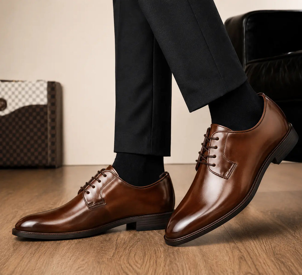 Matera Plain-Toe Derby for Men - Goodyear Welted Mirror-Polish Formal Shoes