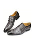 Mieres Patina Croc-Embossed Triple Monk Strap for Men - Hand-Burnished Croc Leather Shoes