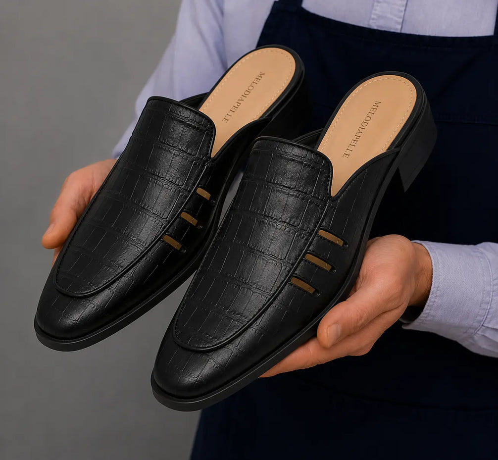 Molveno Croc-Embossed Slit Mule for Men - Backless Block-Heel Slip-On Shoes