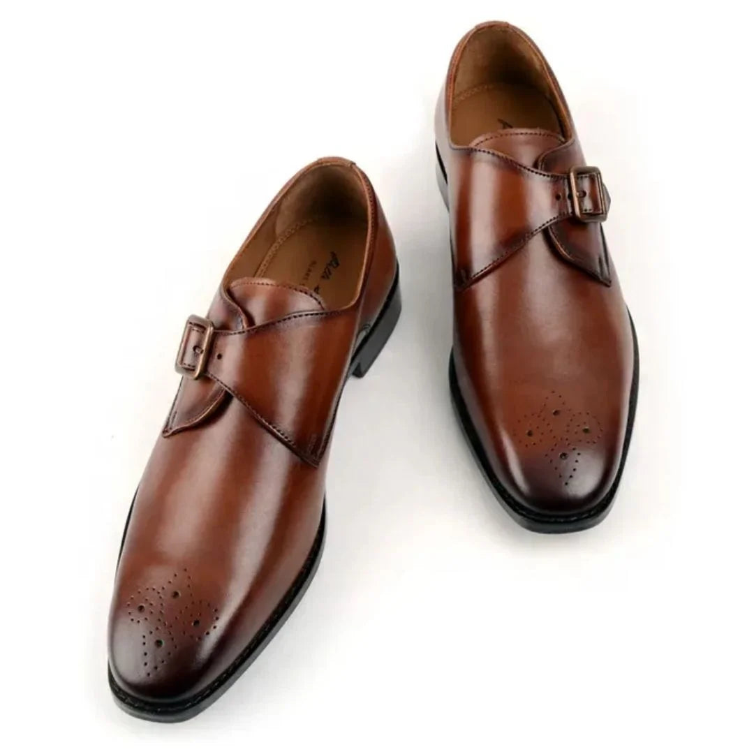 Marostica Medallion-Toe Single Monk Strap for Men - Plain-Toe Leather Office Shoes