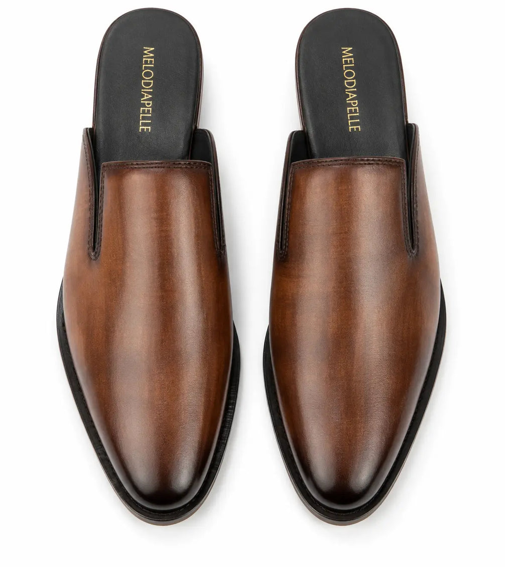 Mantova Burnished Leather Mule for Men - Backless Open-Heel Dress Shoes