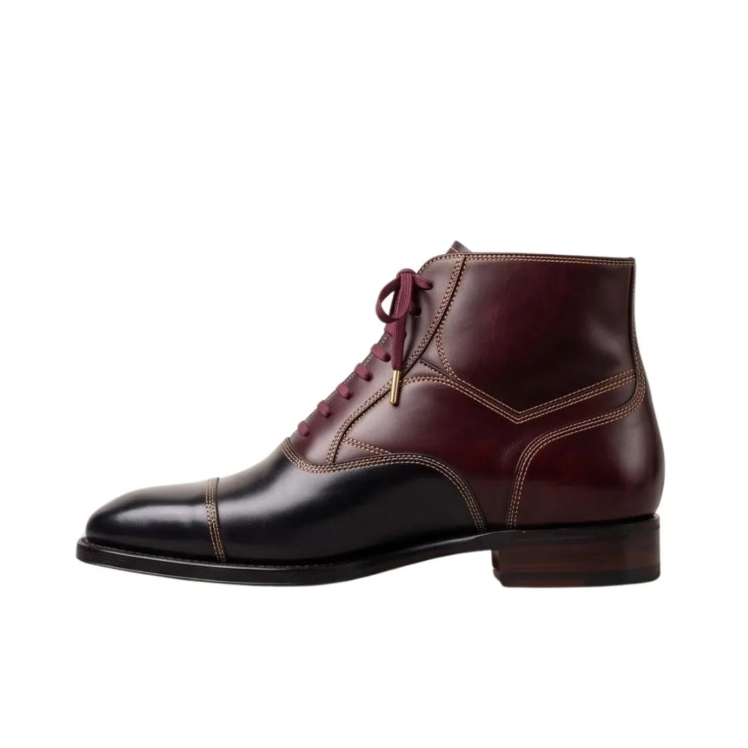 Monticello Two-Tone Balmoral Balmoral Boot for Men - Contrast Leather Dress Boots