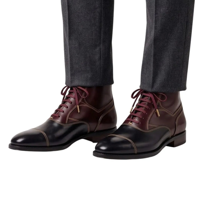 Monticello Two-Tone Balmoral Balmoral Boot for Men - Contrast Leather Dress Boots