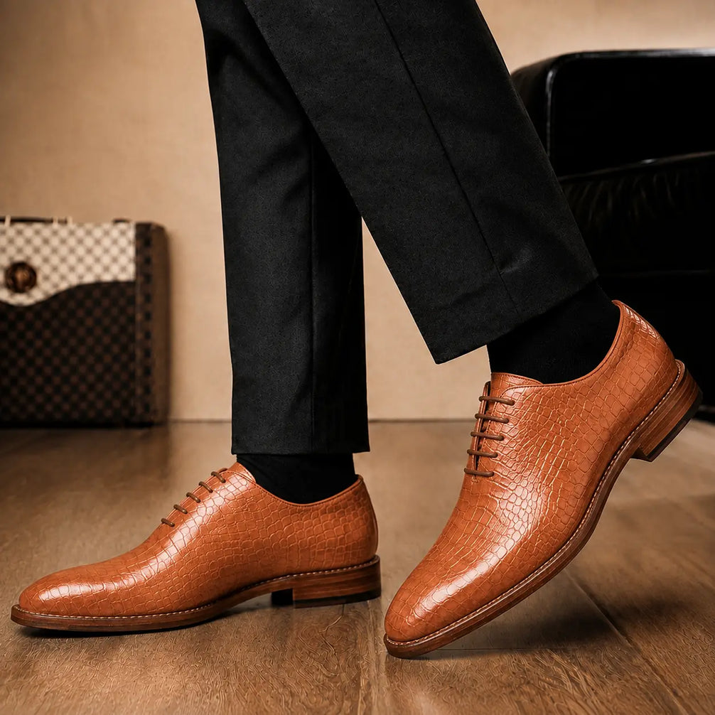 Meta Croc-Embossed Wholecut Oxford for Men - Goodyear Welted Leather Shoes