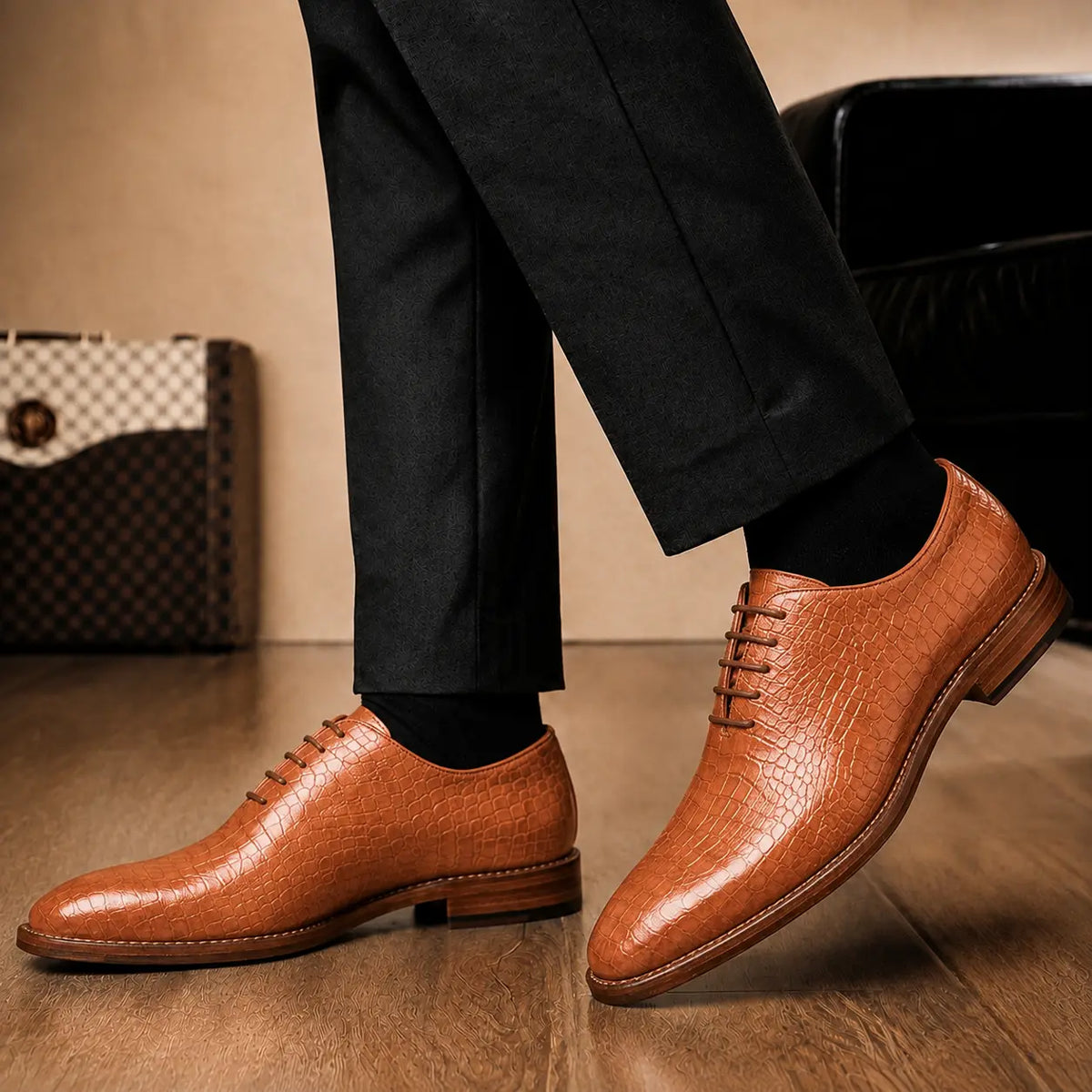 Meta Croc-Embossed Wholecut Oxford for Men - Goodyear Welted Leather Shoes