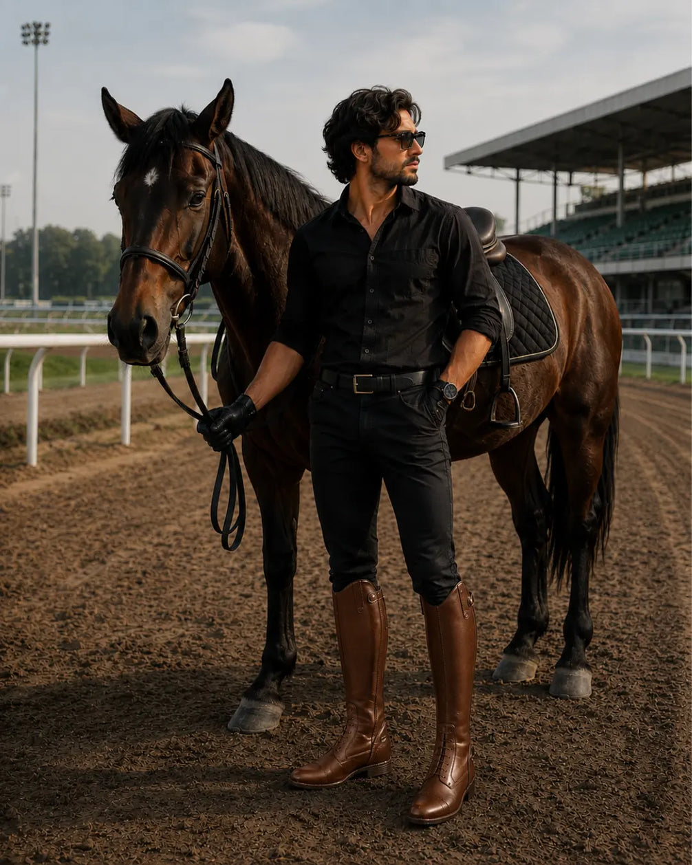 Toledo Men's Lace-Up Polo Riding Boots – Tall Black Leather Field Boots for Polo