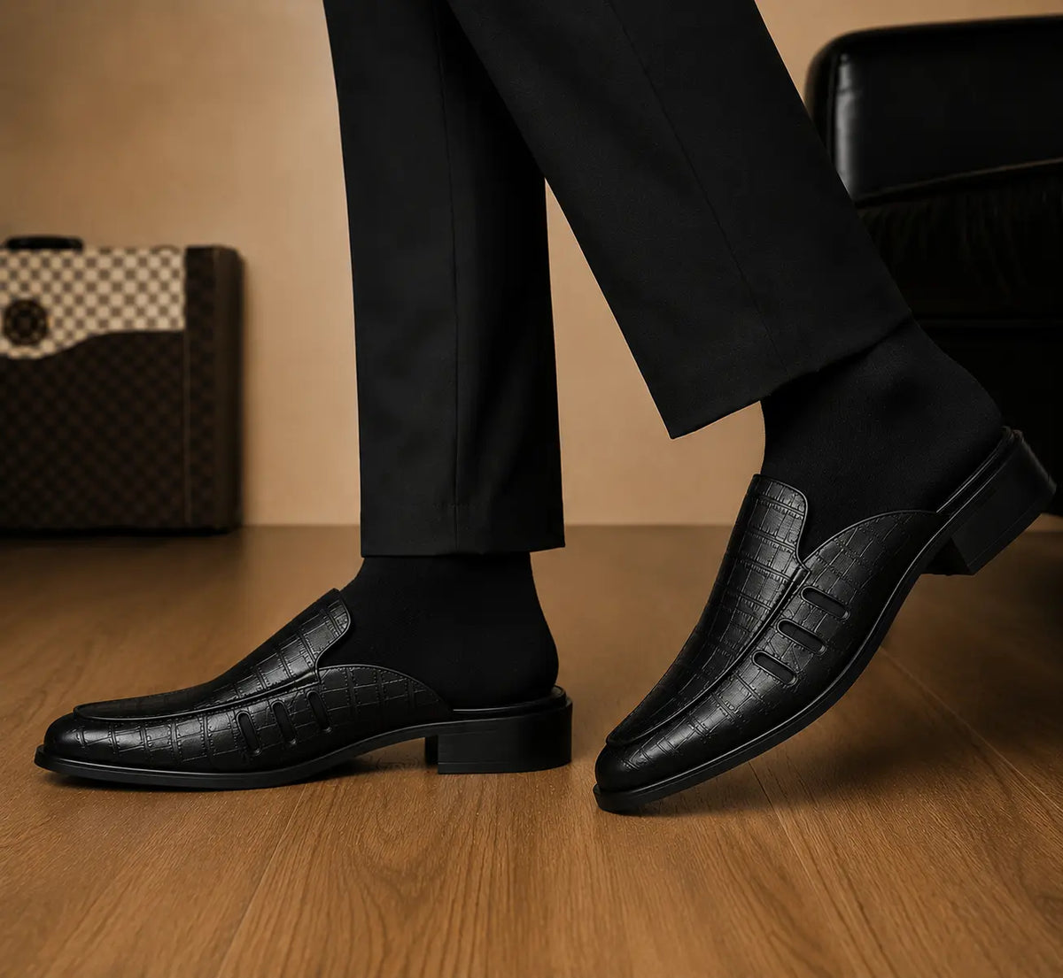 Molveno Croc-Embossed Slit Mule for Men - Backless Block-Heel Slip-On Shoes