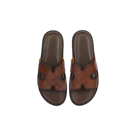 Mindelo Embossed Cut-Out Slide for Men - Patterned Leather Slides