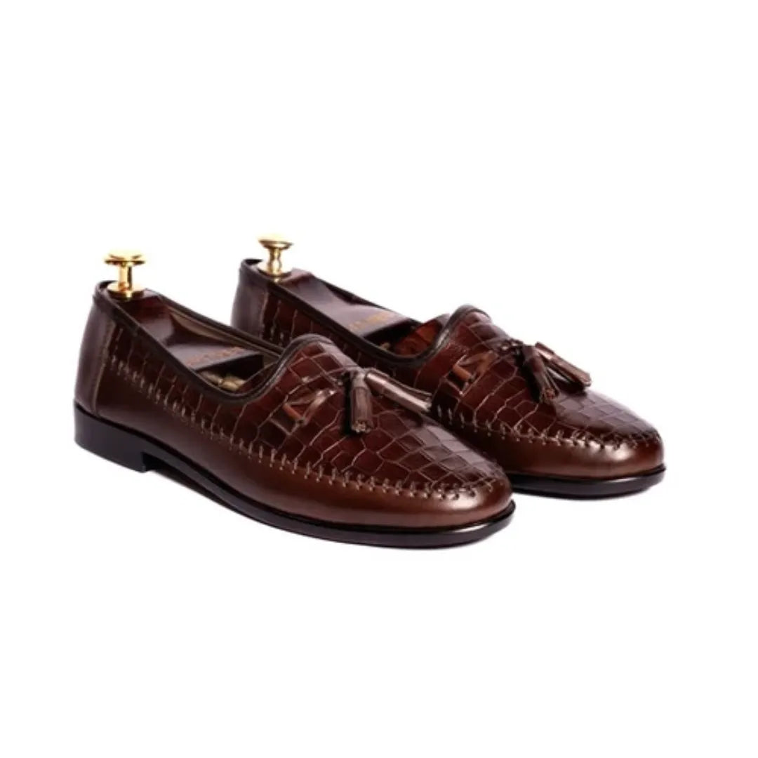 Mombercelli Woven-Panel Tassel Loafer for Men - Leather Tassel Loafers