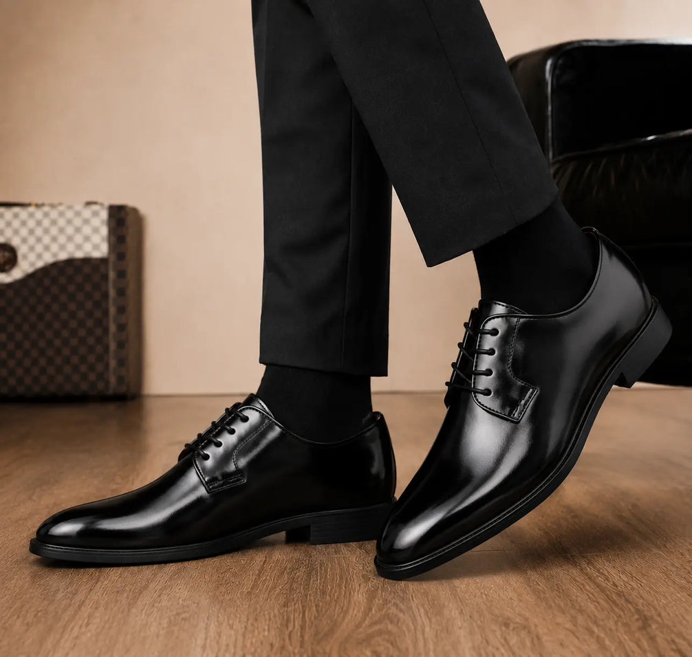 Matera Plain-Toe Derby for Men - Goodyear Welted Mirror-Polish Formal Shoes