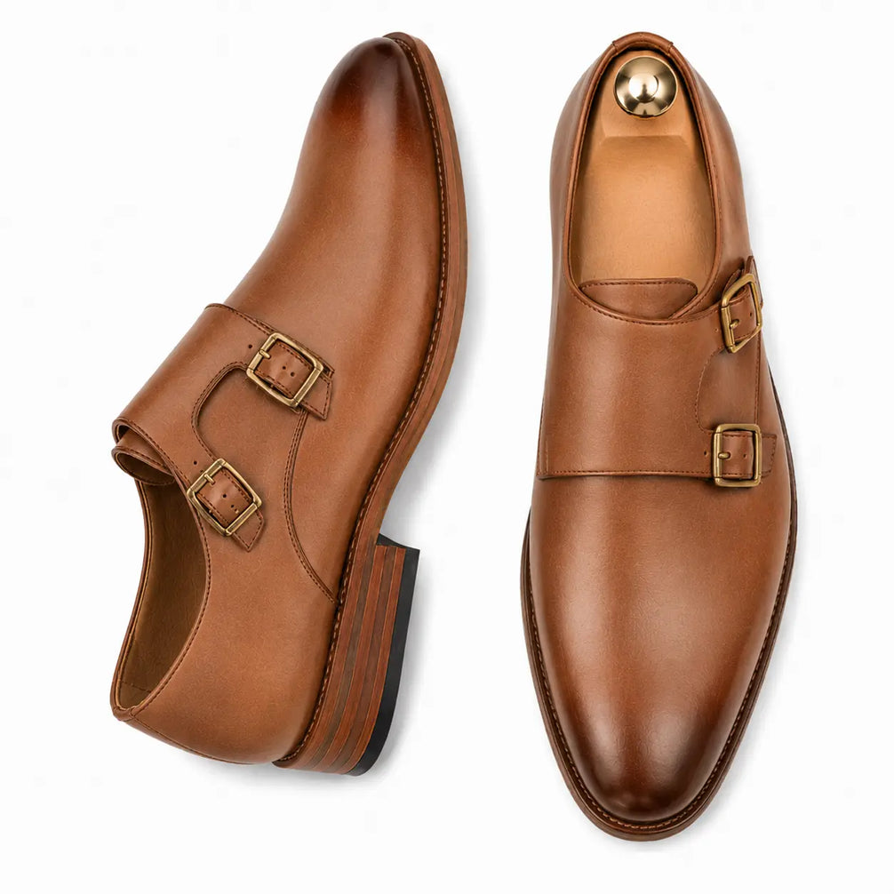 Mexico Double Monk Strap for Men - Hand-Burnished Goodyear Welted Leather Shoes