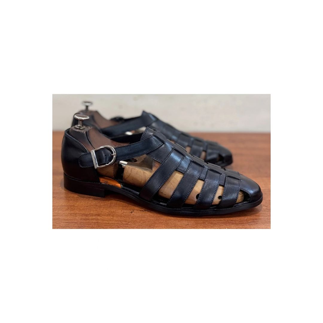 Mergellina Deep-Tone Caged Fisherman Sandal for Men - Buckled Leather Fisherman Sandals