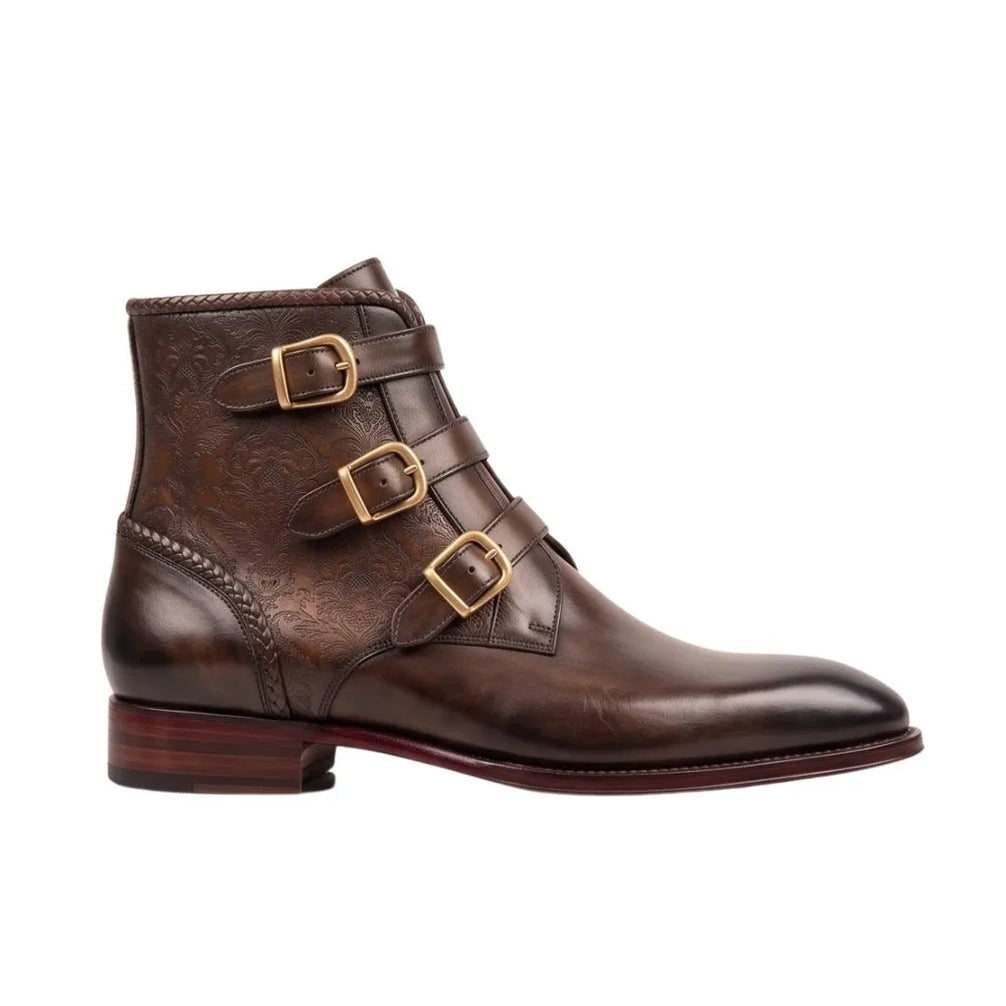 Morterone Triple-Buckle Buckle Boot for Men - Buckled Leather Ankle Boots