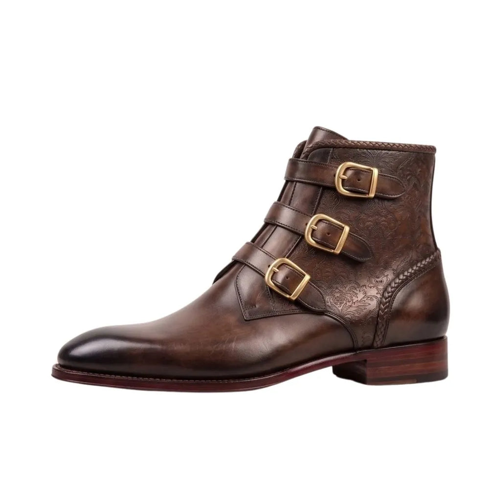 Morterone Triple-Buckle Buckle Boot for Men - Buckled Leather Ankle Boots