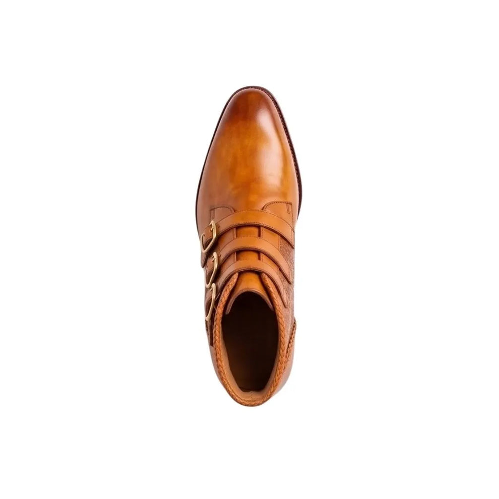 Mazzo Triple-Buckle Burnished Buckle Boot for Men - Buckled Leather Ankle Boots