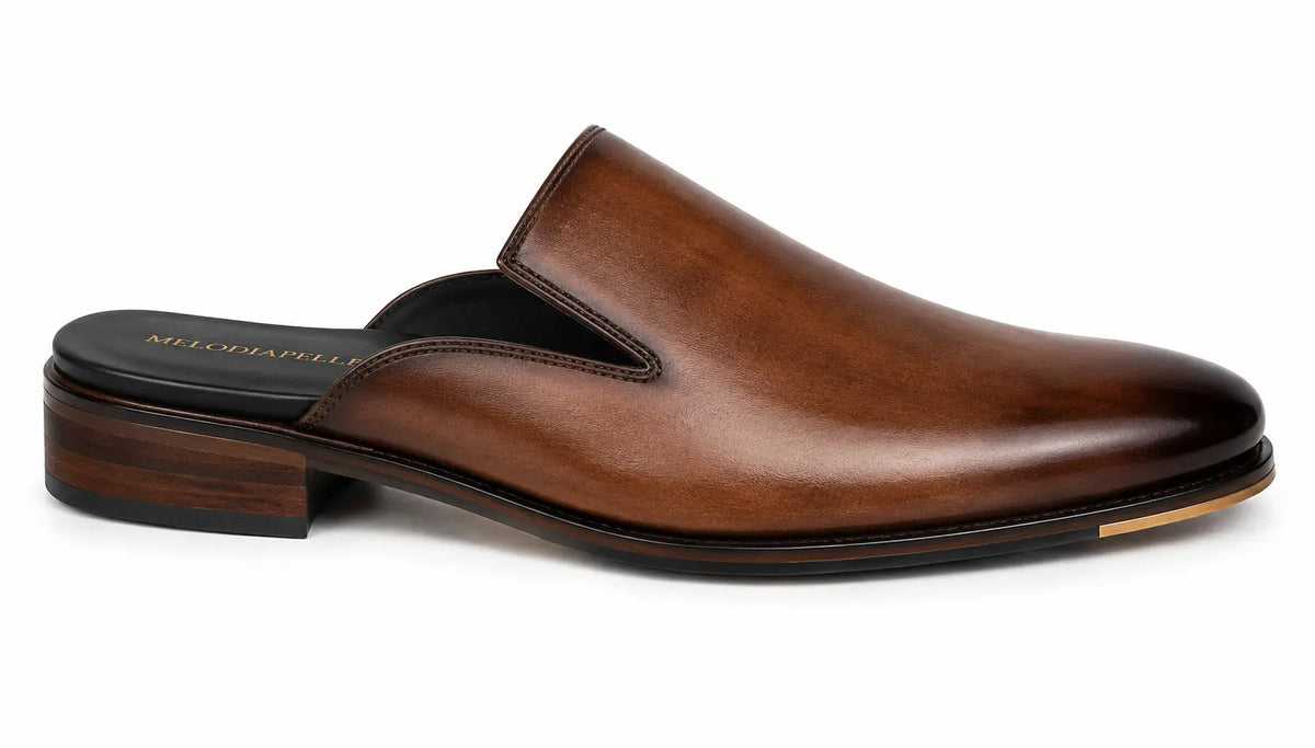 Mantova Burnished Leather Mule for Men - Backless Open-Heel Dress Shoes