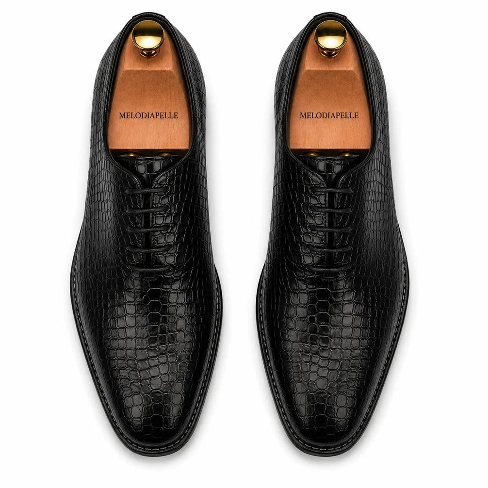 Meta Croc-Embossed Wholecut Oxford for Men - Goodyear Welted Leather Shoes
