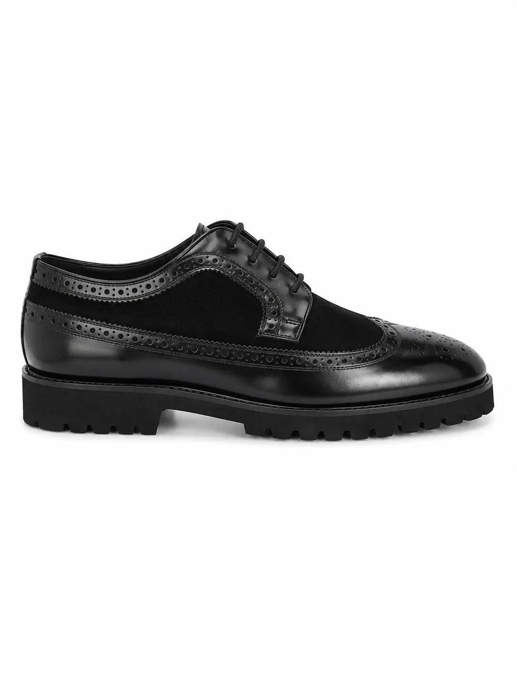 Mosaic Leather & Suede Wingtip Derby for Men - Goodyear Welted Lug-Sole Shoes