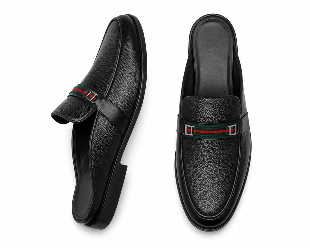 Mirepoix Web-Stripe Grained Mule for Men - Backless Block-Heel Shoes
