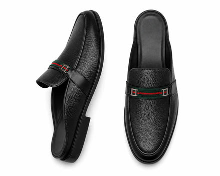 Mirepoix Web-Stripe Grained Mule for Men - Backless Block-Heel Shoes