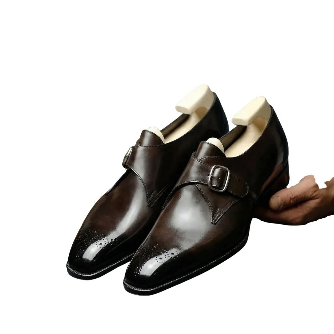 Martina Punch-Cap Single Monk Strap for Men - Brogued Toe-Cap Dress Shoes
