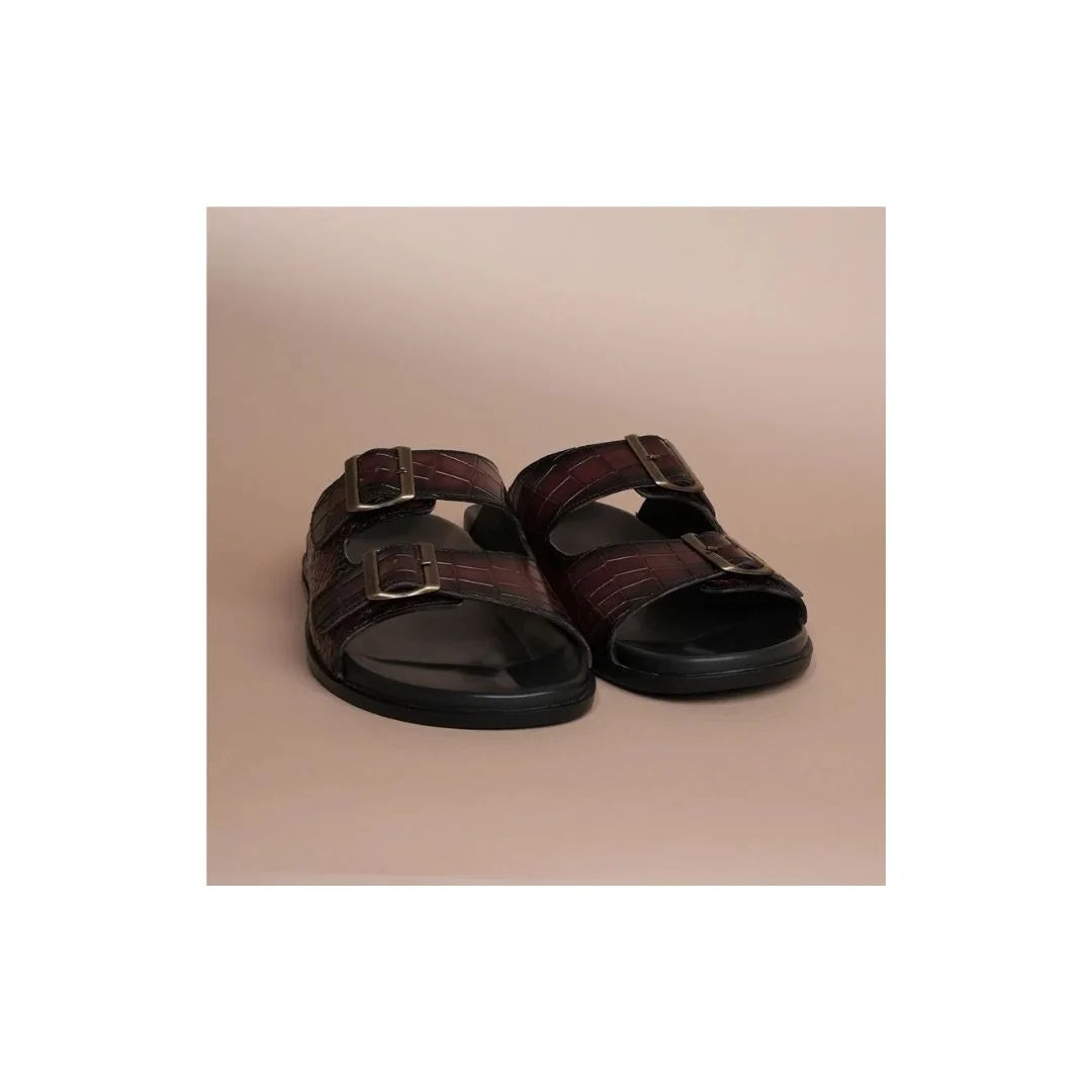 Matosinhos Double-Buckle Slide for Men - Buckled Leather Slides