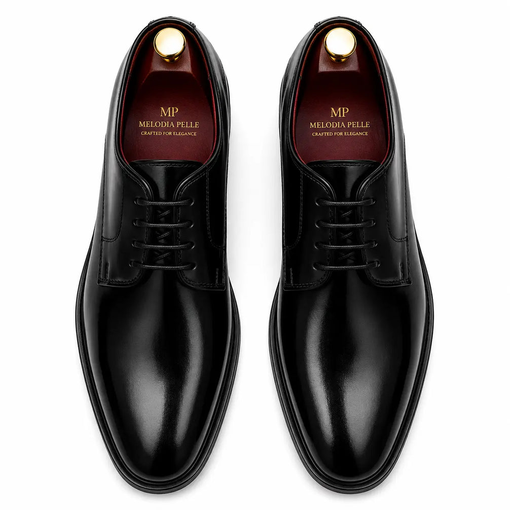 Matera Plain-Toe Derby for Men - Goodyear Welted Mirror-Polish Formal Shoes