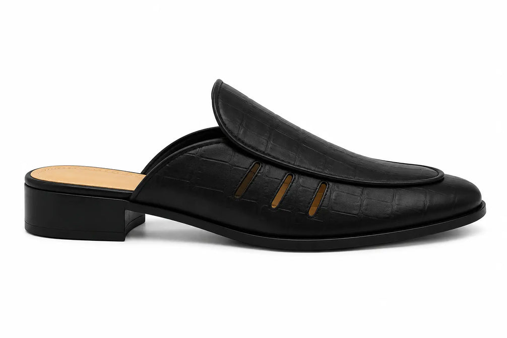 Molveno Croc-Embossed Slit Mule for Men - Backless Block-Heel Slip-On Shoes