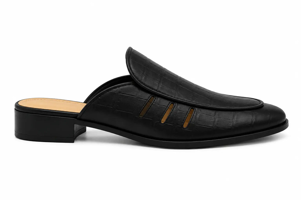 Molveno Croc-Embossed Slit Mule for Men - Backless Block-Heel Slip-On Shoes