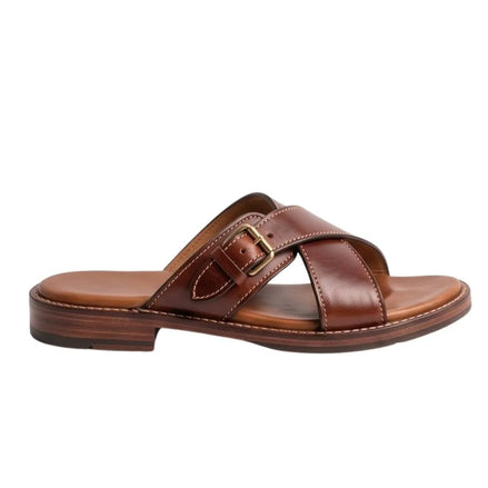 Moransengo Buckle Cross Slide Sandal for Men - Leather Slide Sandals