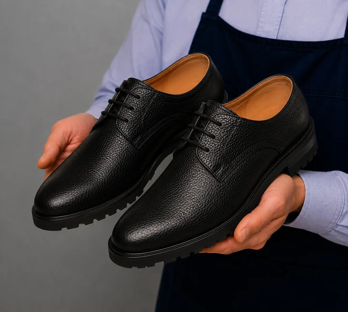 Manchester Pebble-Grain Derby for Men - Lug-Sole Leather Formal Shoes