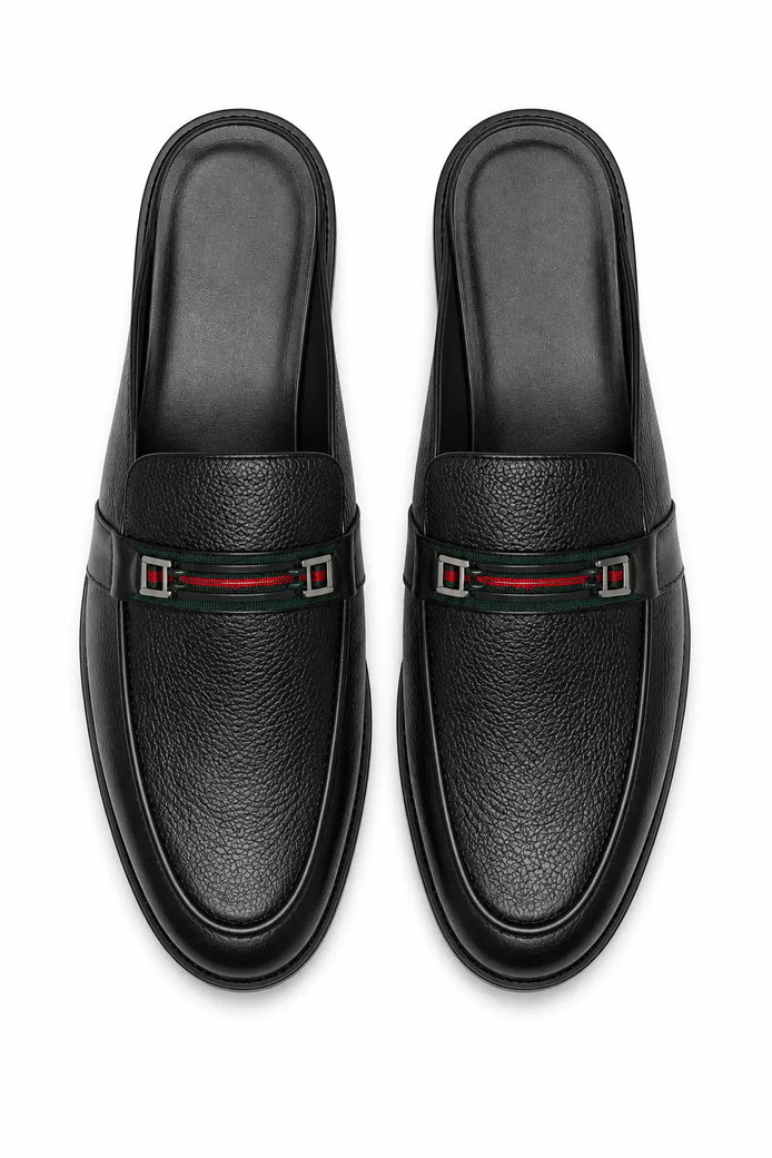 Mirepoix Web-Stripe Grained Mule for Men - Backless Block-Heel Shoes