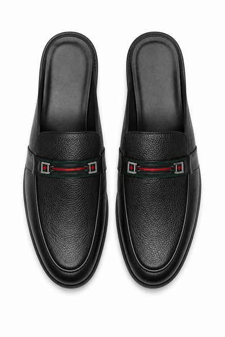 Mirepoix Web-Stripe Grained Mule for Men - Backless Block-Heel Shoes